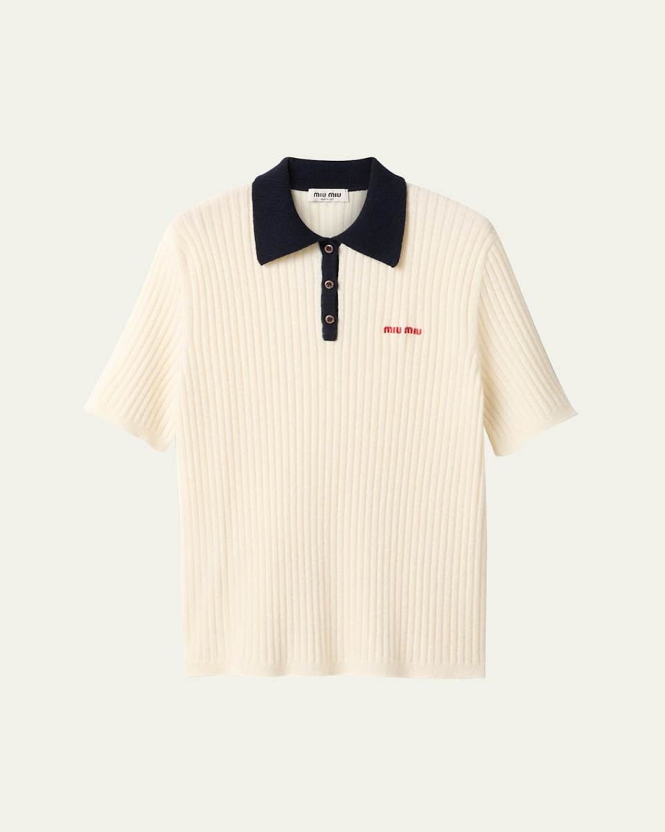 Ribbed Short Sleeve Polo Cashmere Shirt